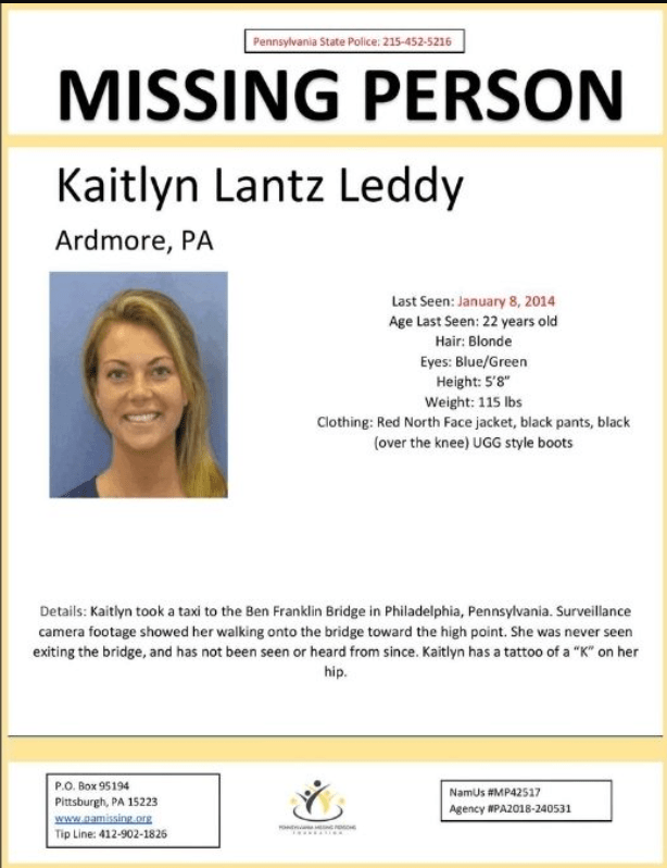 Kaitlyn Leddy Disappearance: Surveillance Shows Her Walking Onto Ben Franklin Bridge
