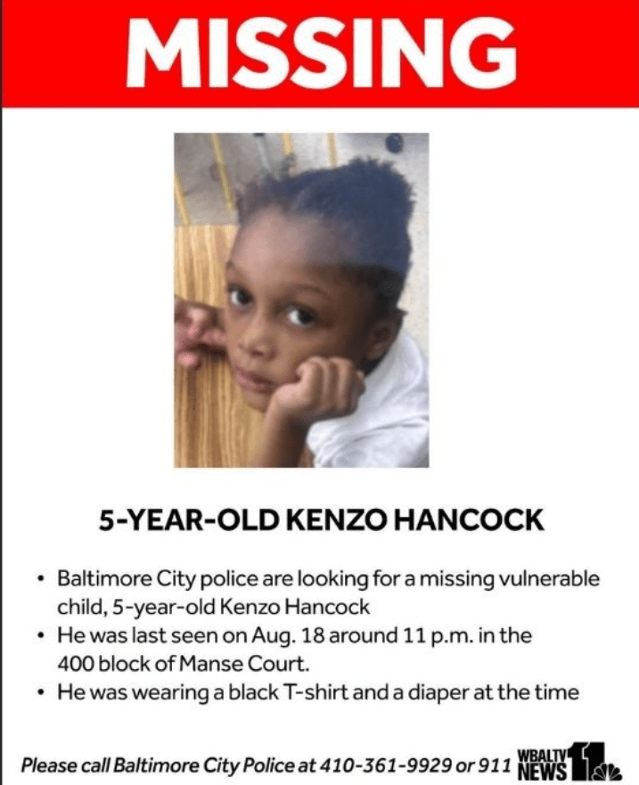 Baltimore Missing Child Alert Ends as 5-Year-Old Kenzo Hancock Found Safe.